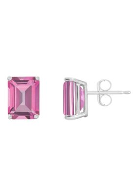 14K Gold 8x6 Emerald Cut Pink Topaz Earrings