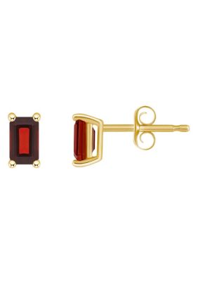 14K Gold 5x3 Emerald Cut Garnet Earrings