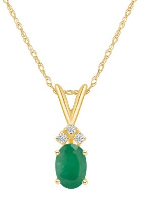 14K Gold 7x5 Oval Emerald Diamond Accent Pendant