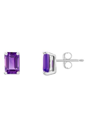 14K Gold 6x4 Emerald Cut Amethyst Earrings