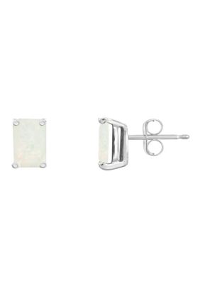 14K Gold 6x4 Emerald Cut Opal Earrings