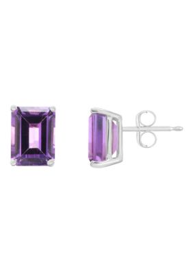 14K Gold 8x6 Emerald Cut Amethyst Earrings