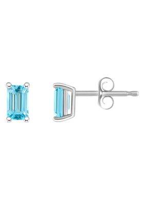 14K Gold 5x3 Emerald Cut Blue Topaz Earrings