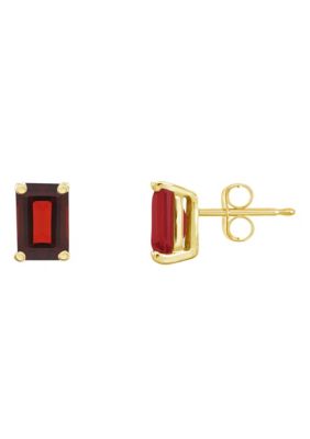 14K Gold 6x4 Emerald Cut Garnet Earrings