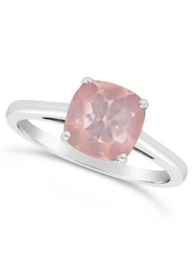 Sterling Silver 8mm Cushion Rose Quartz Solitaire Ring