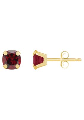 10K Gold 5mm Cushion Garnet Stud Earrings