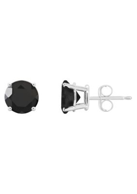 14K White Gold 7mm Round Black Agate Stud Earrings