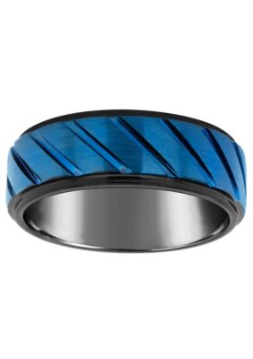 Men's 8mm Blue and Black Ion-Plated Tungsten Wedding Band