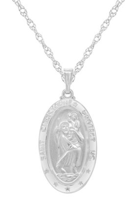 Sterling Silver/14K Yellow Gold Plated Saint Christopher Oval Medallion Pendant Necklace