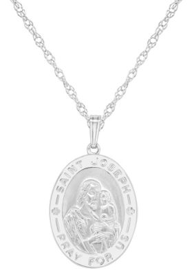 Sterling Silver Saint Joseph Oval Medallion Pendant Necklace