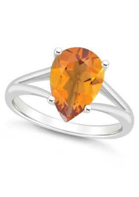 Sterling Silver 12x8mm Pear Shape Citrine Ring