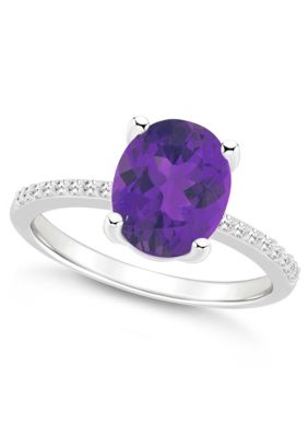 Sterling Silver 10x8mm Oval Amethyst 1/10 CTTW Diamond Ring