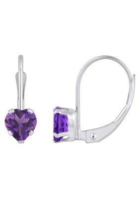 10K White Gold 5mm Heart Shape Amethyst Leverback Earrings