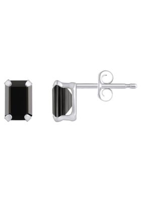 10K White Gold 6x4mm Emerald Cut Black Onyx Stud Earrings