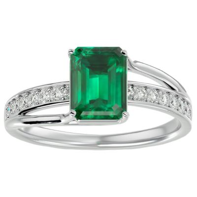 Lab Created 1 3/4 Carat Emerald Shape and Diamond Ring Sterling Silver