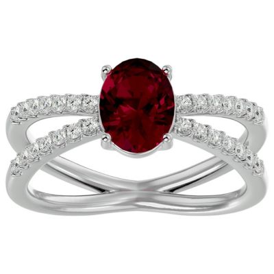 Lab Created 1 1/2 Carat Oval Shape Ruby and Halo Diamond Ring Sterling Silver
