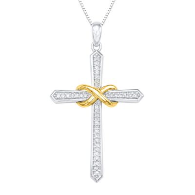 0.15 CTTW DIAMOND CROSS NECKALCE PENDANT IN STERLING SILVER