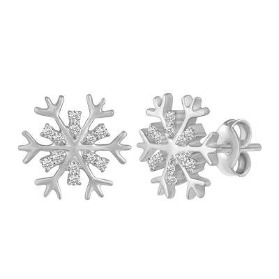 1/6Ctw SnowFlake Diamond Stud Earrings set in 925 Sterling Silver