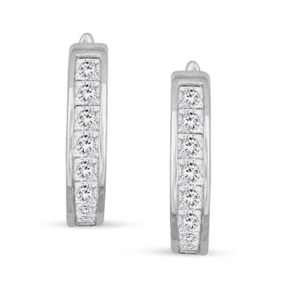 1 Ctw Natural Diamond Huggie Hoop Earrings Set in 14K White Gold