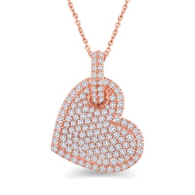 1 Ctw Diamond Heart Pendant in 14K Rose Gold with 18" cable chain