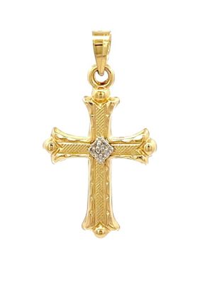 14K Yellow Gold .01ct Diamond Small Cross