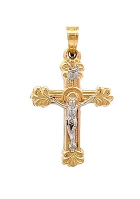 14K Two Tone Gold Textured Design INRI Crucifix