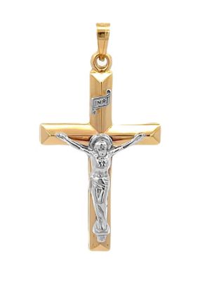 14K Two Tone Gold Modern Tube Crucifix