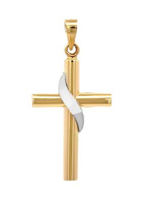 14K Two Tone Gold Tube Cross with Sash