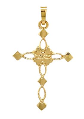 14K Yellow Gold Cut Out Design Cross