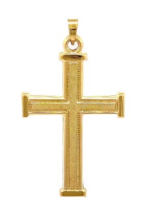14K Yellow Gold Textured Square Edged Cross