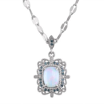 Sterling Silver Opal And Blue Diamond Pendant