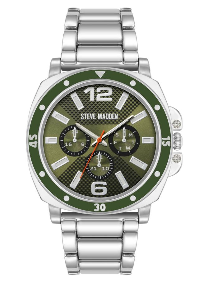 Steve Madden Steve Madden Men's Polished Green and Silver-Tone