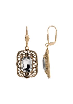 Gold-tone Crystal Octogon Leverback Earrings