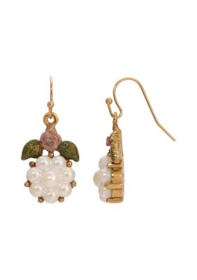 Gold Tone Faux Pearl Pink Flower Wire Earrings
