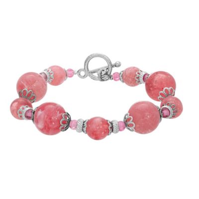 Silver Tone Pink Beaded Toggle Bracelet