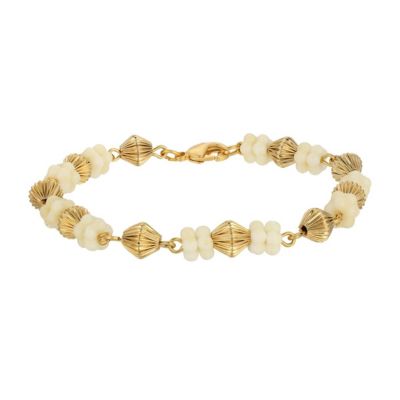 Gold Tone White Flower Bead Bracelet