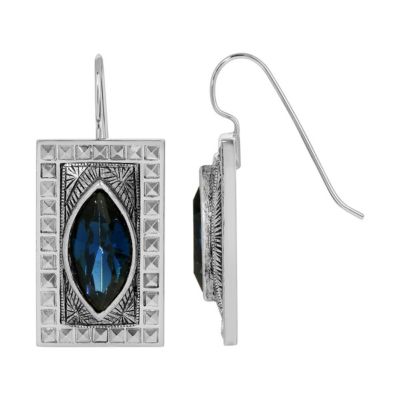 Silver Tone Square Montana Blue Earrings