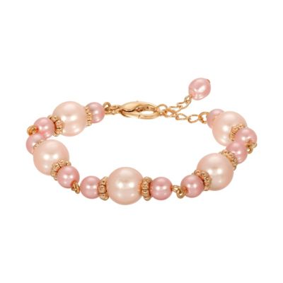 Gold Tone Pink Pearl Bracelet
