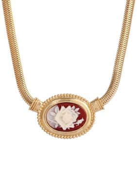 Gold-tone Rose Cameo Collar Necklace 16" adj.