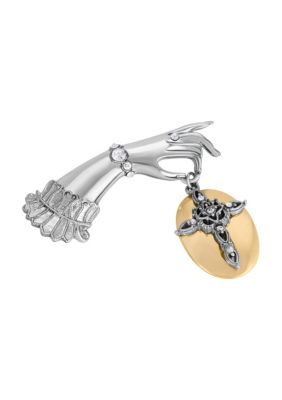 Two-tone Oval Crystal Cross Ladies Hand Pin