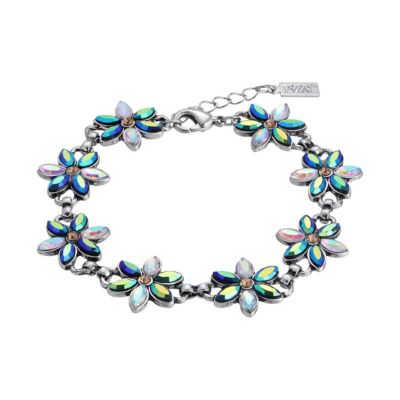Silver Tone Flower Crystal AB Bracelet