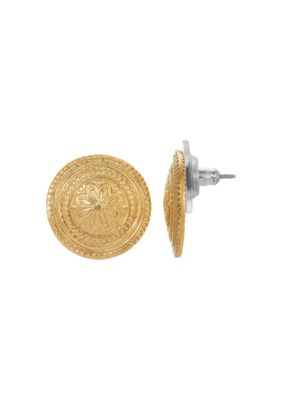 Gold Tone Round Flower Earrings