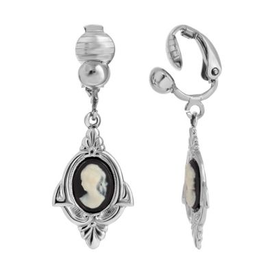 Silver-Tone Faux Cameo Clip Earrings