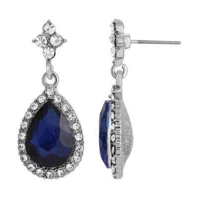 Silver Tone Blue Crystal Drop Earrings