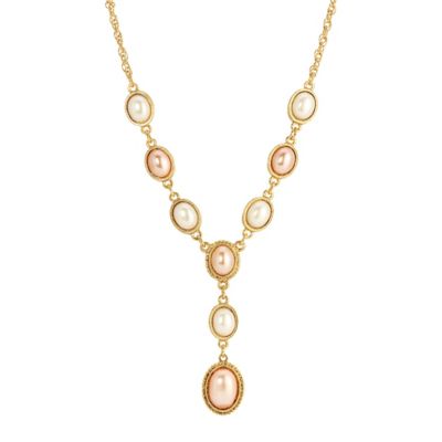Gold Tone Pink Pearl Y-Necklace