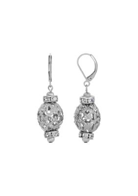 Silver-tone Filigree Bead Crystal Drop Earrings