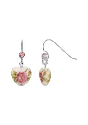 Flower Decal Heart Drop Earrings