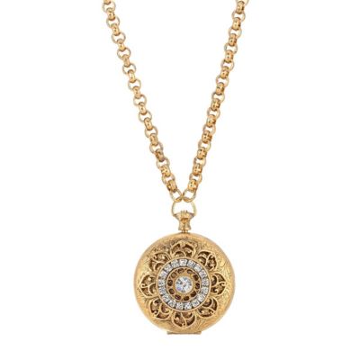 Gold Tone Crystal Locket Necklace 28"