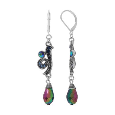 Silver-tone AB Glass Drop Bead Earrings