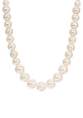Silver Tone Glass Pearl Necklace 18"